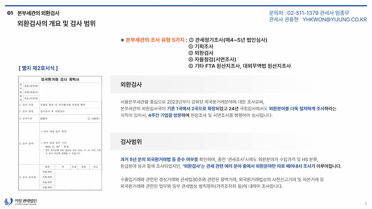 외환검사대응-세관의 외환검사 대응 메뉴
